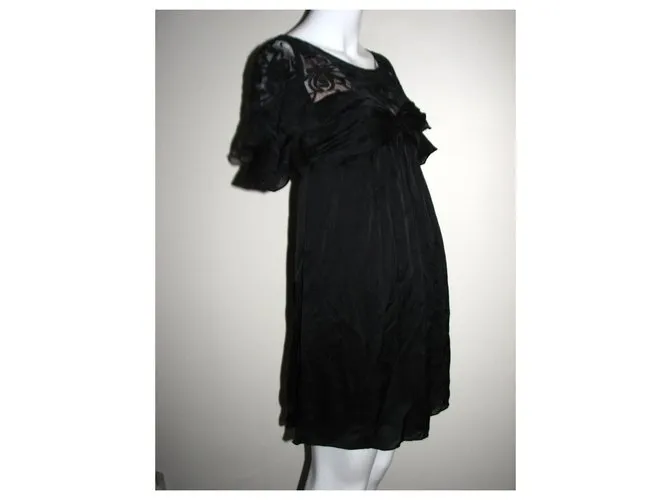 Temperley London vestido de seda y encaje Negro 