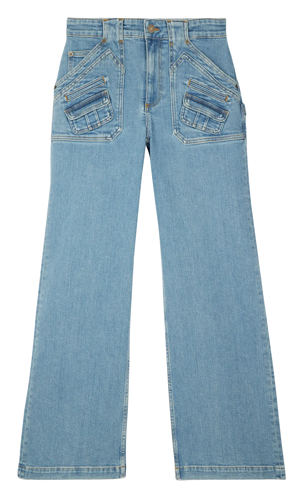 THE KOOPLES Pantalón acampanado de talle alto en mezcla de algodón en azul