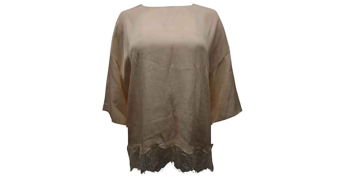 Top con ribete de encaje Vince en triacetato beige Castaño 