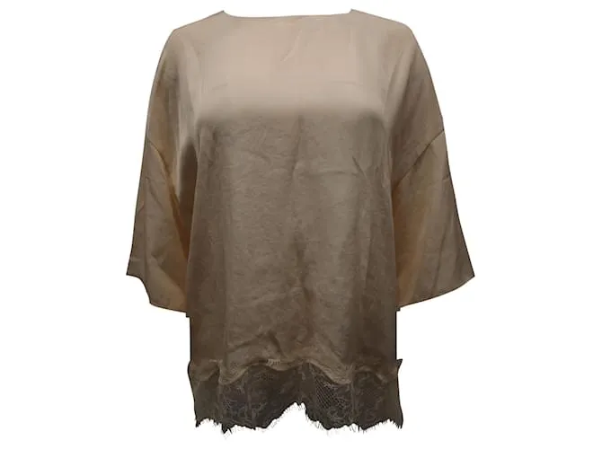 Top con ribete de encaje Vince en triacetato beige Castaño 
