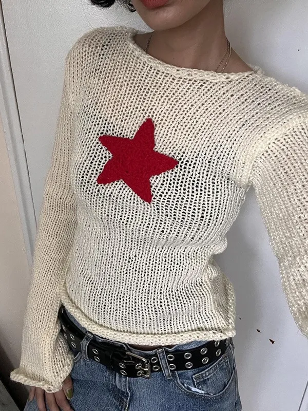 Top corto de punto de crochet con estrellas