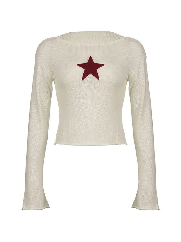 Top corto de punto de crochet con estrellas