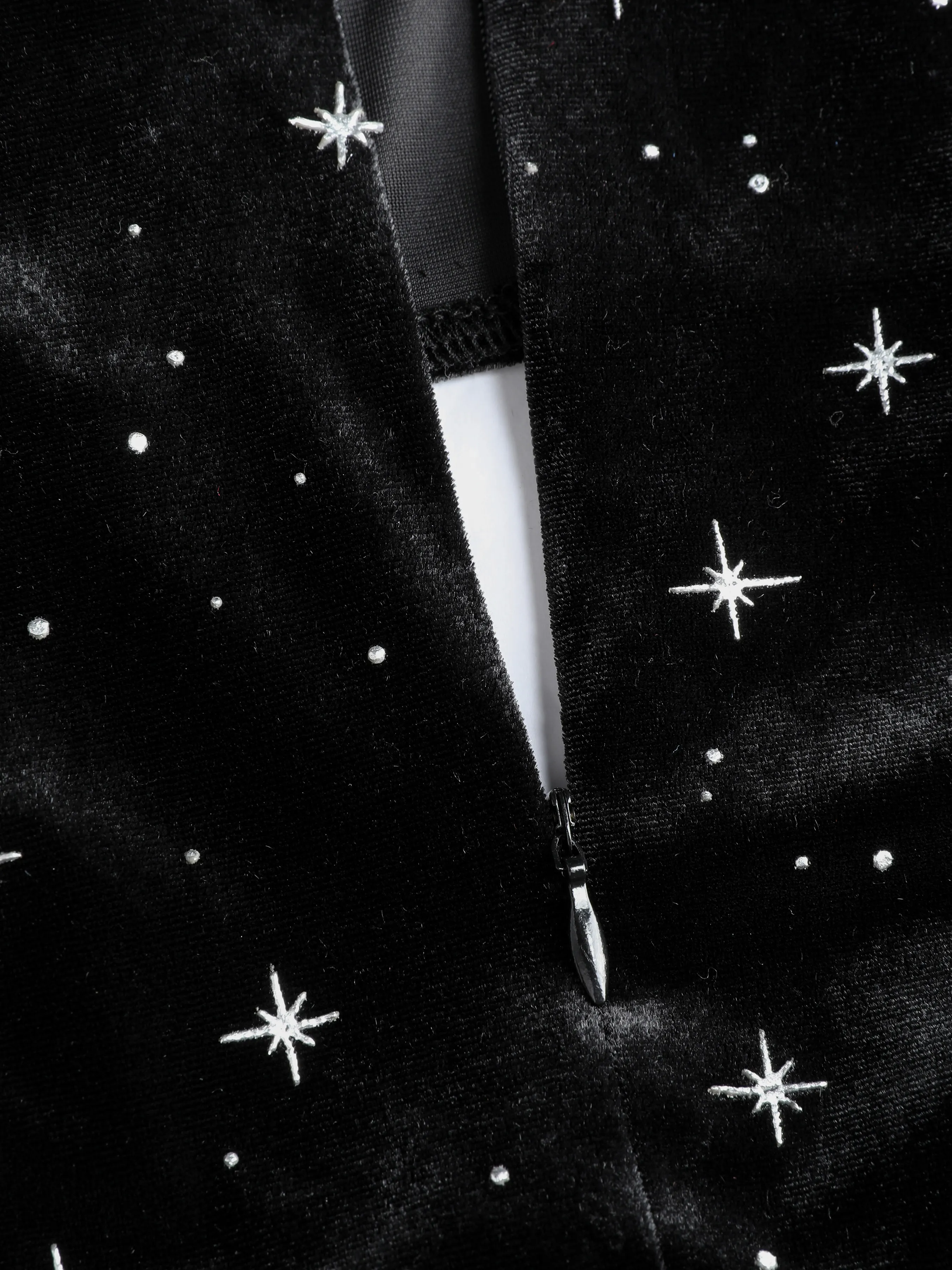  Top Corto de Terciopelo con Estampado de Estrellas y Mangas Acampanadas