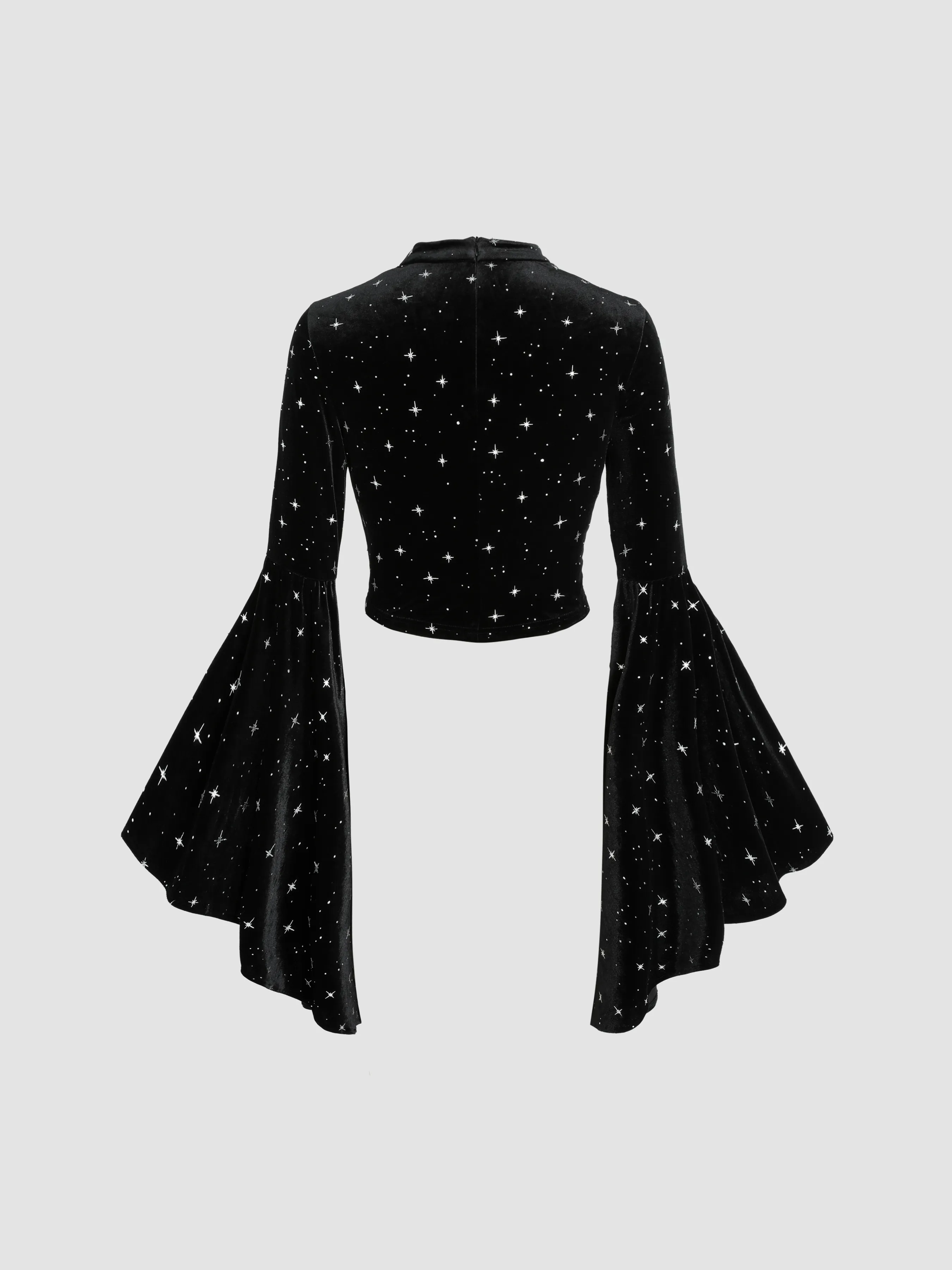  Top Corto de Terciopelo con Estampado de Estrellas y Mangas Acampanadas