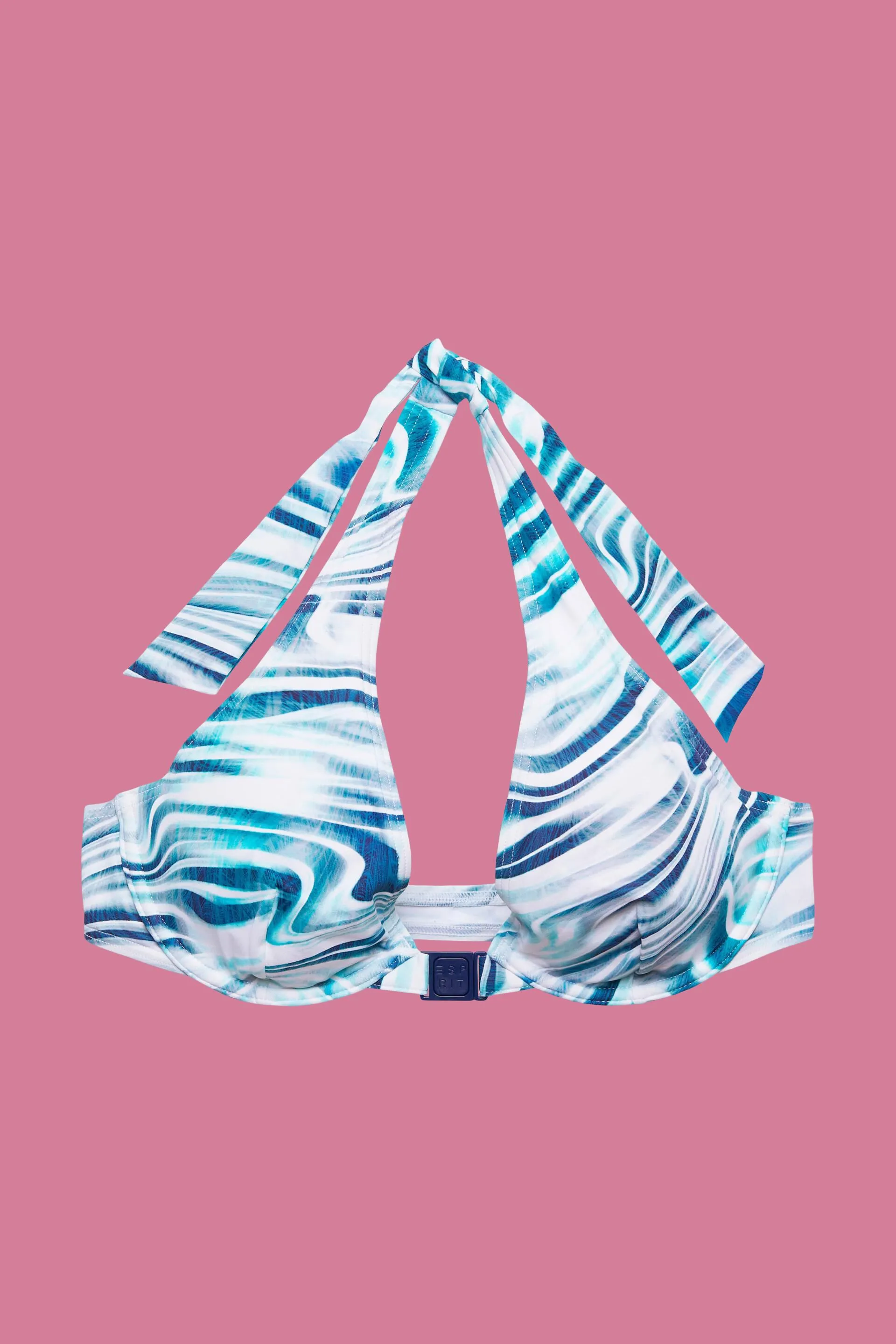 Top de bikini con aros, cuello halter y estampado de ondas