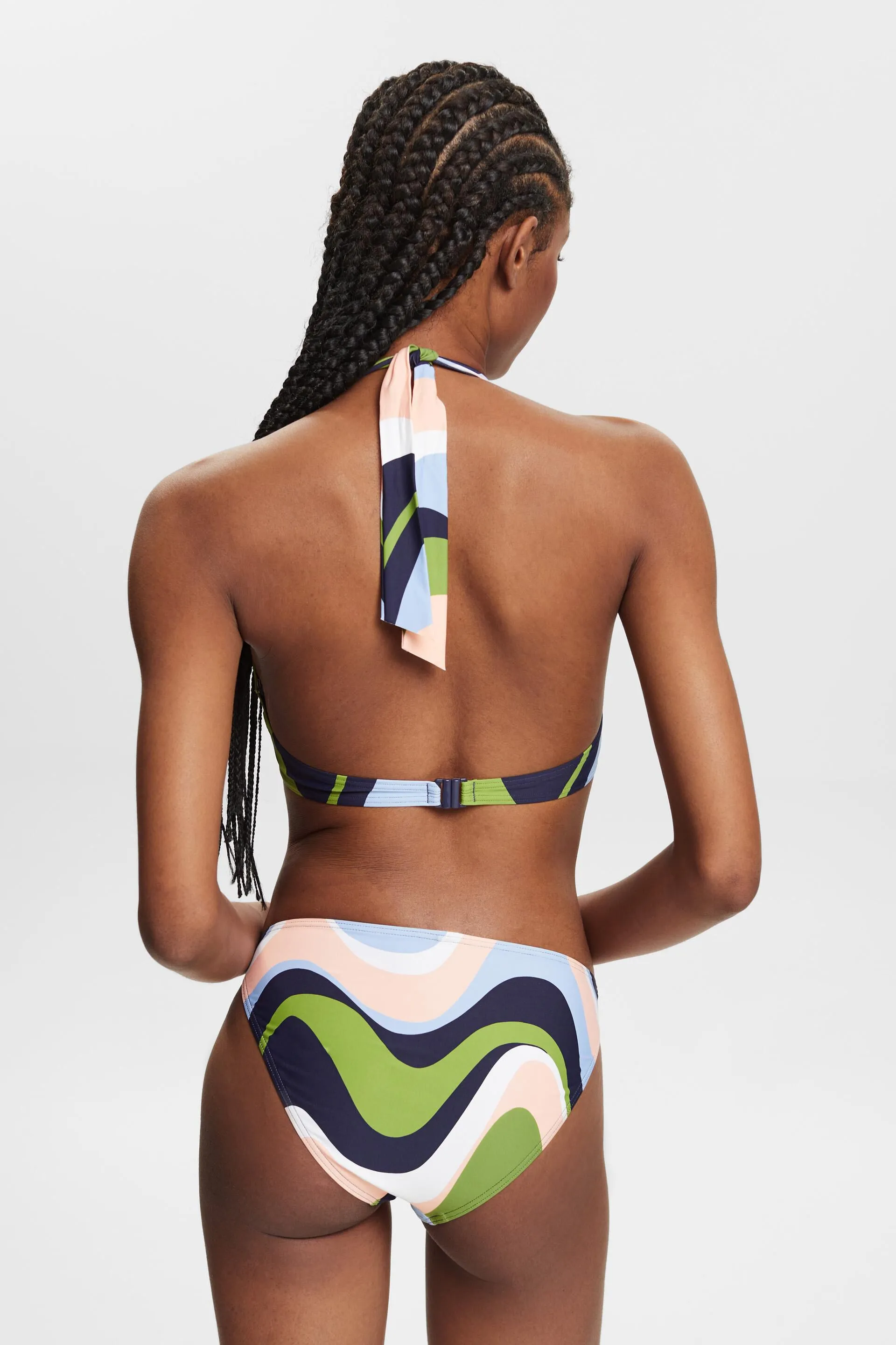 Top de bikini estampado con tirantes al cuello