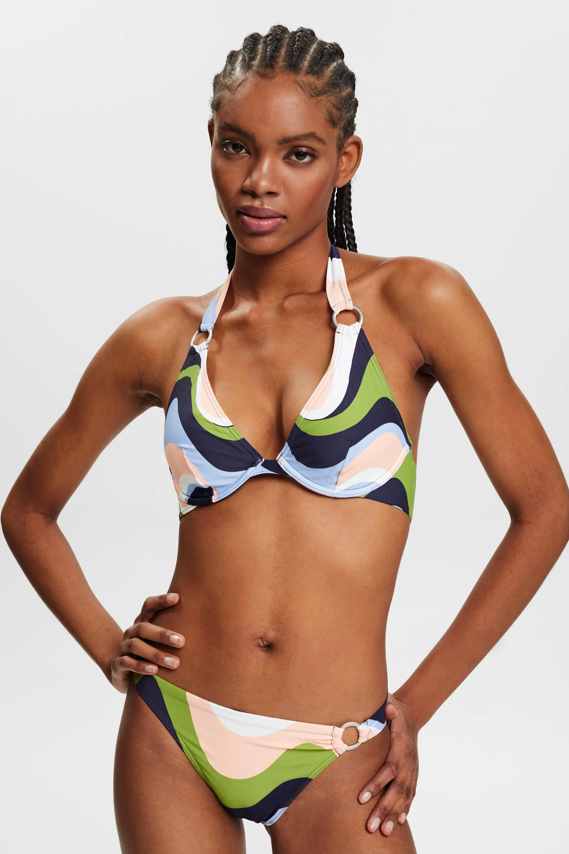 Top de bikini estampado con tirantes al cuello