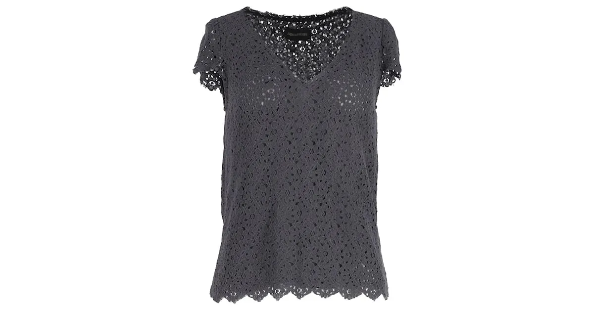 Top de encaje con cuello de pico de Zadig & Voltaire en algodón gris 