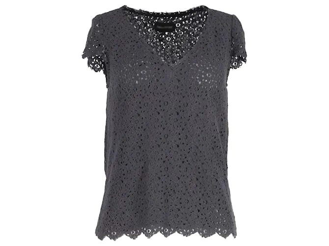 Top de encaje con cuello de pico de Zadig & Voltaire en algodón gris 