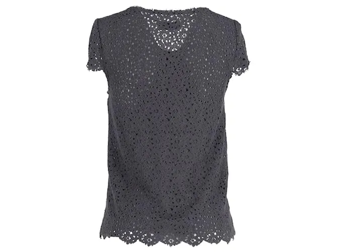 Top de encaje con cuello de pico de Zadig & Voltaire en algodón gris 