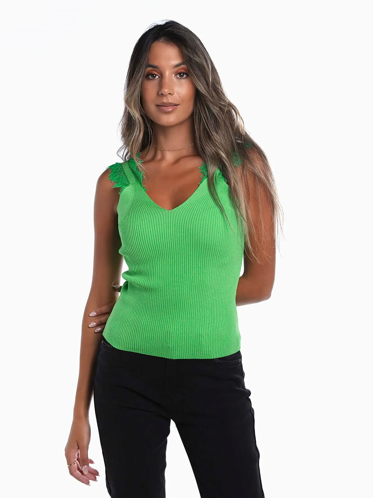 Top punto canalé con encaje