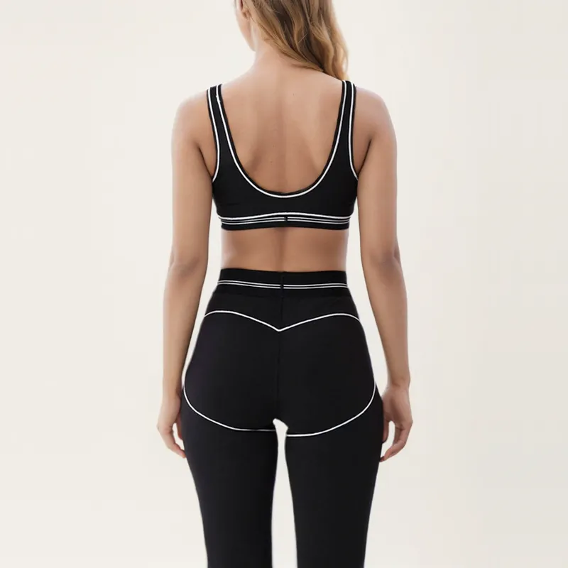 Un diseñador de yoga set de sujetador sin costuras Sports Heart Stron Bra+Leggings High End White Striped Back Back Dance Yoga Y