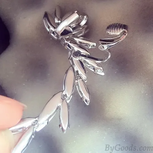 Unique Elf Wings White Crystal Asymmetrical Ear Clips Earrings 