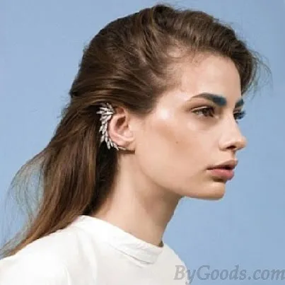 Unique Elf Wings White Crystal Asymmetrical Ear Clips Earrings 