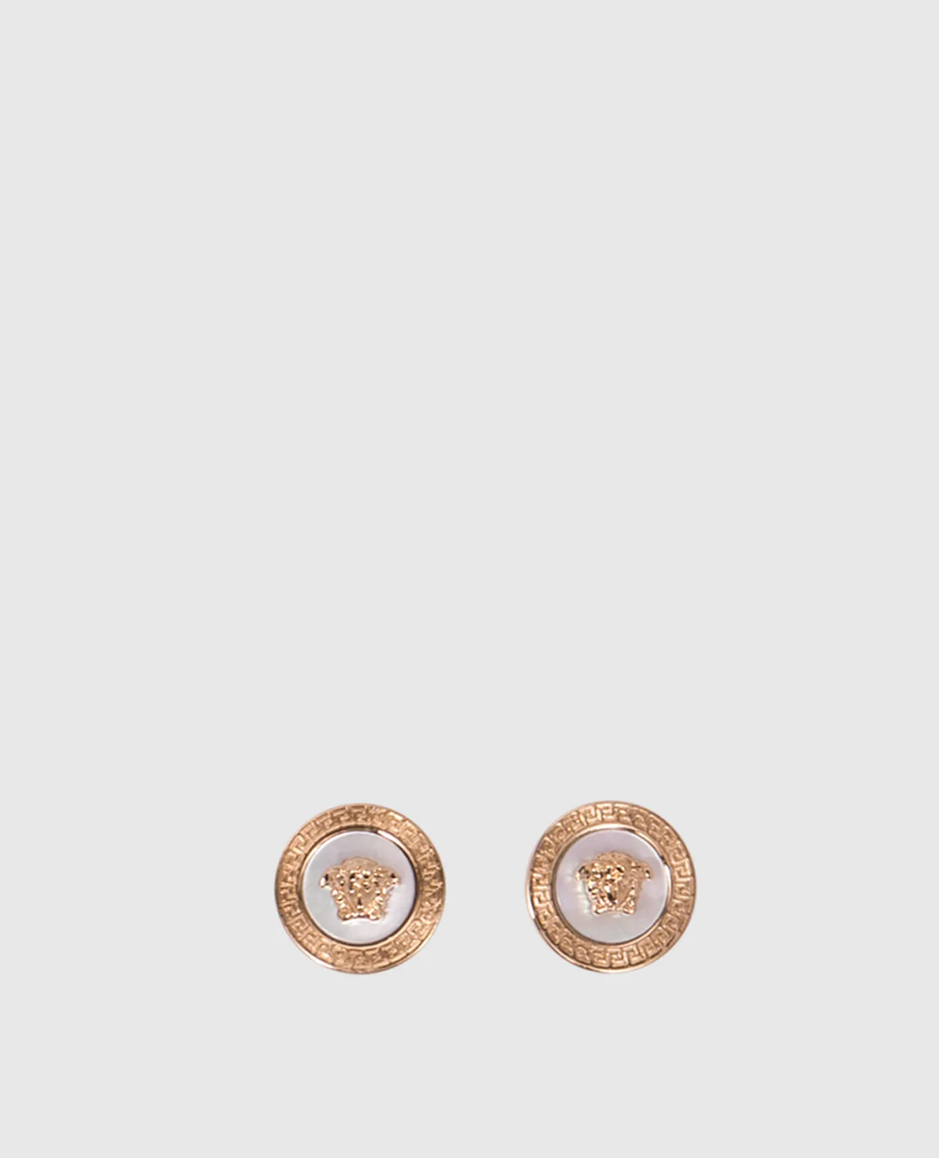 VERSACE GOLDTONE MEDUSA MOTHEROFPEARL EARRINGS