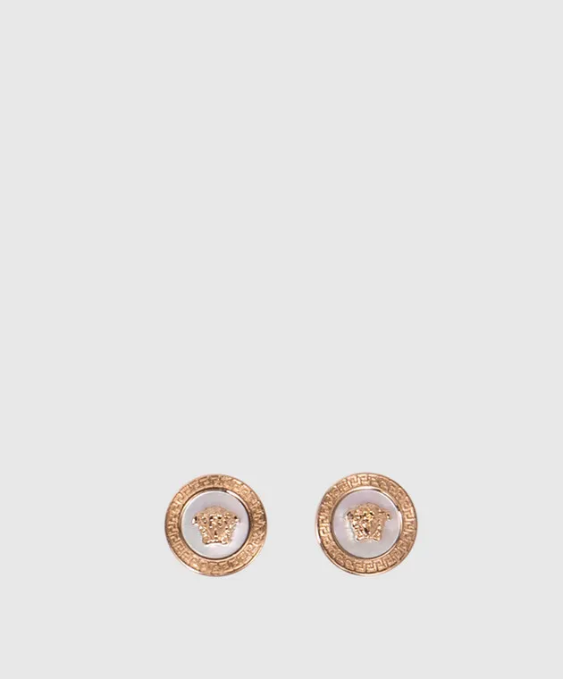 VERSACE GOLDTONE MEDUSA MOTHEROFPEARL EARRINGS