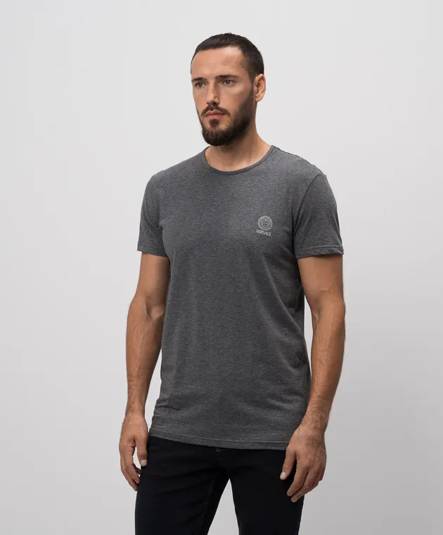 VERSACE GRAY TSHIRT WITH MEDUSA LOGO PRINT