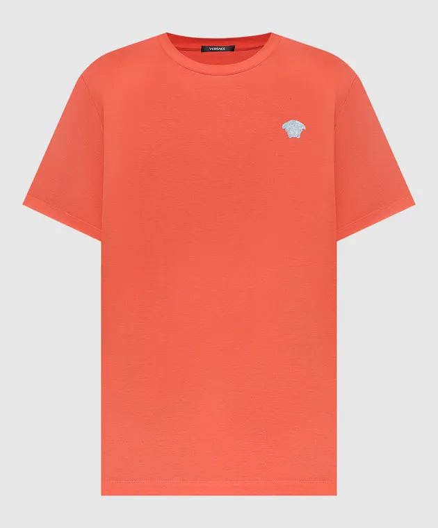 VERSACE RED TSHIRT WITH MEDUSA BRAND EMBROIDERY