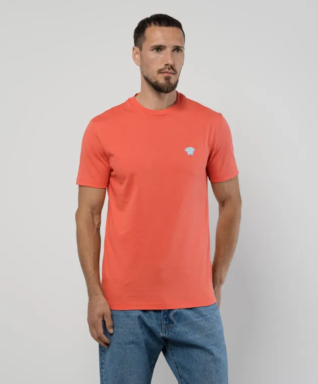 VERSACE RED TSHIRT WITH MEDUSA BRAND EMBROIDERY