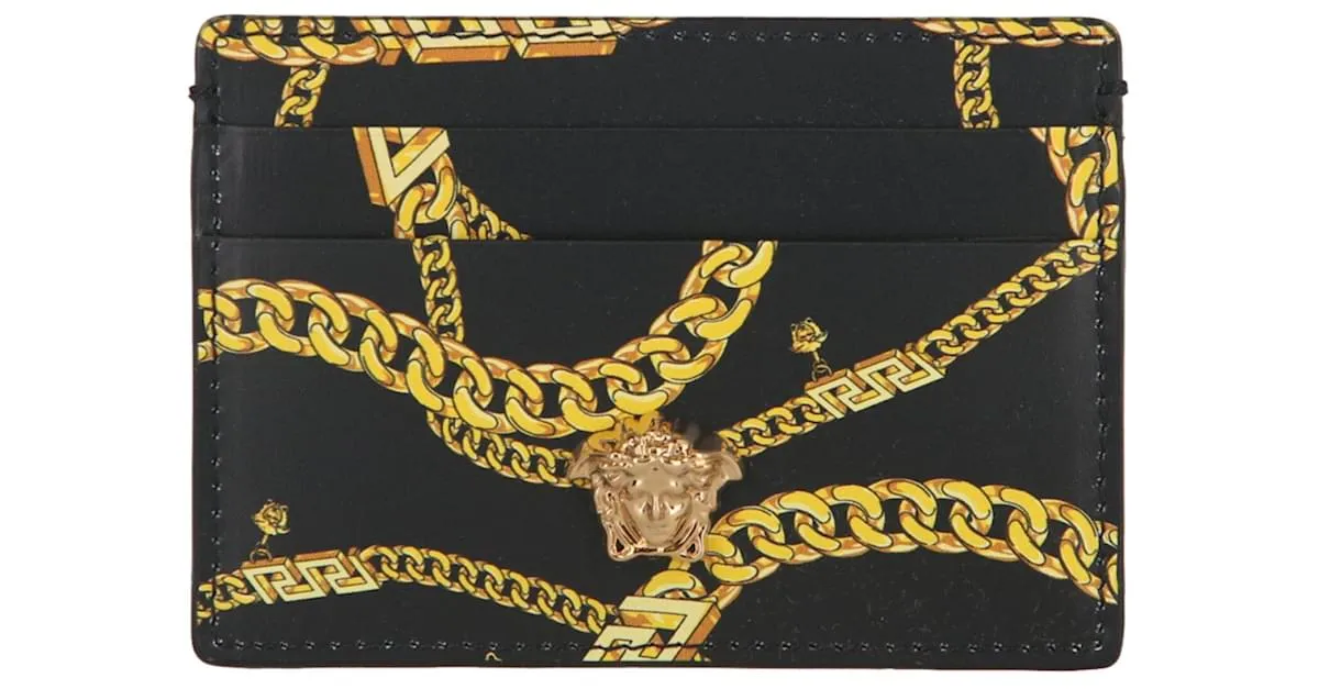 Versace Tarjetero con estampado de cadenas La Medusa Negro 