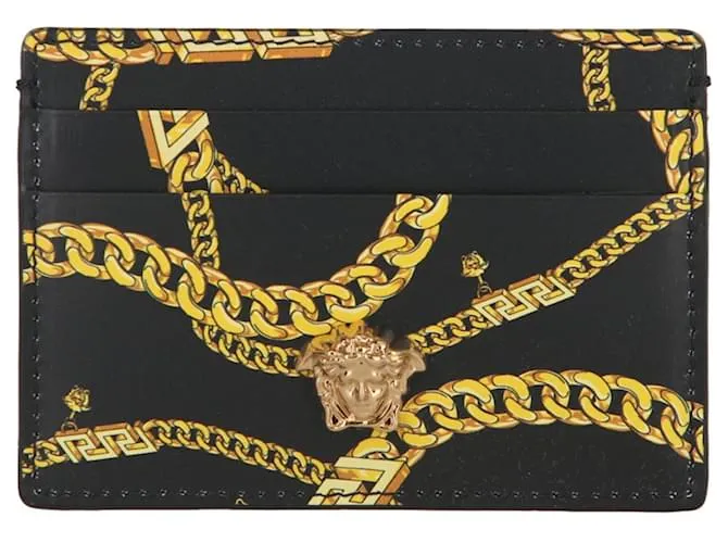 Versace Tarjetero con estampado de cadenas La Medusa Negro 