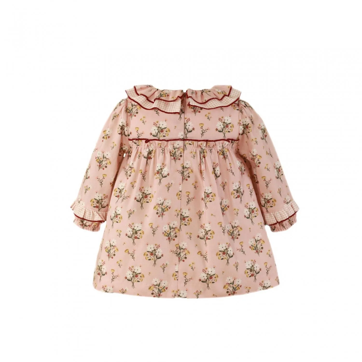 Vestido bebé niña con estampado flores en rosa y burdeos