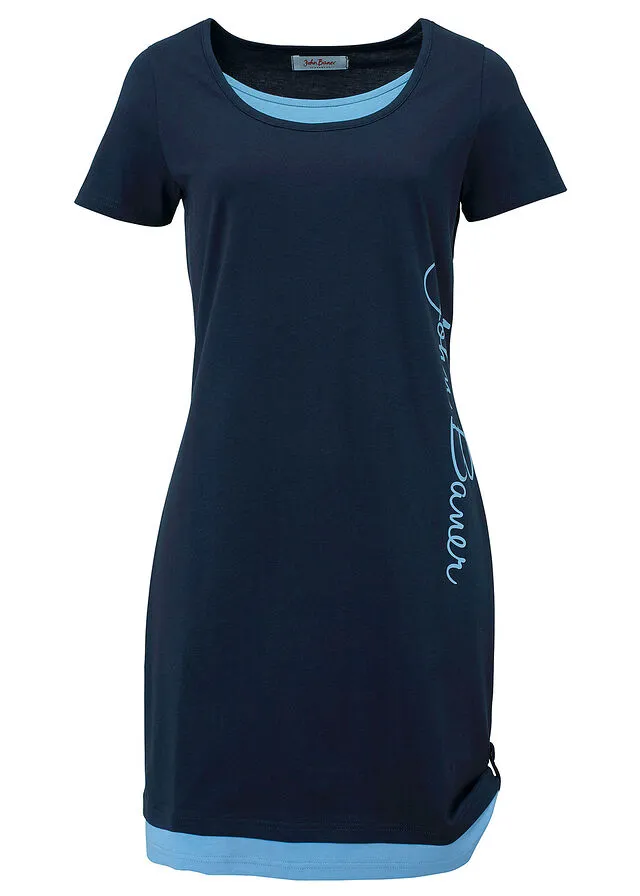 Vestido camisero con estampado y manga corta Azul marino