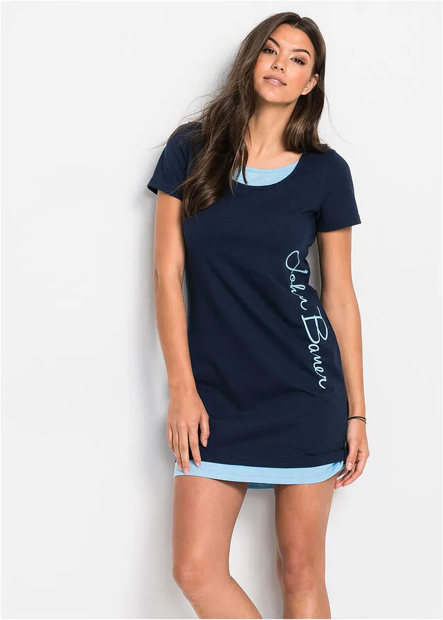 Vestido camisero con estampado y manga corta Azul marino