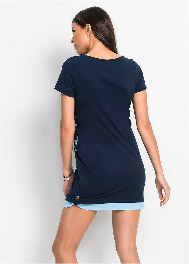 Vestido camisero con estampado y manga corta Azul marino