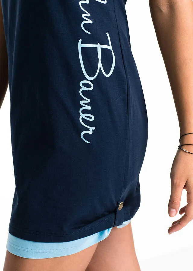 Vestido camisero con estampado y manga corta Azul marino