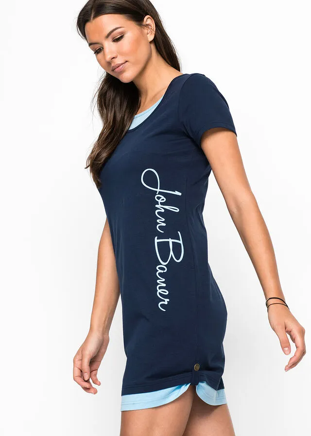 Vestido camisero con estampado y manga corta Azul marino