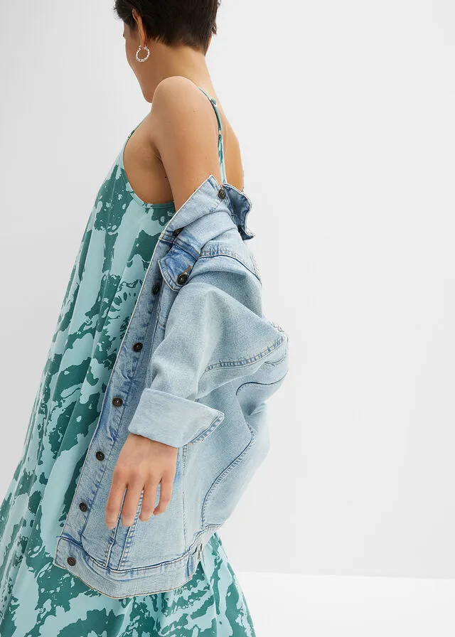 VESTIDO CAMISERO CON TIE DYE TURQUESA PASTELAZUL BONDI ESTAMPADO