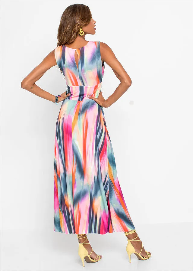 VESTIDO CON ESCOTE EN LA ESPALDA ROSAROJOGRIS OSCURO ESTAMPADO