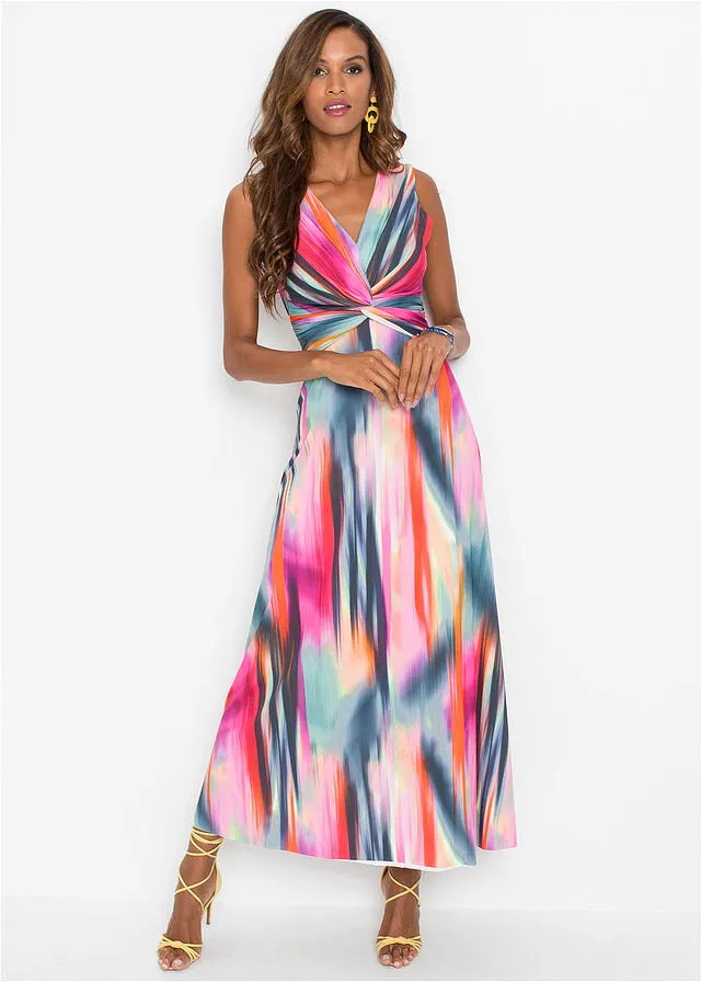 VESTIDO CON ESCOTE EN LA ESPALDA ROSAROJOGRIS OSCURO ESTAMPADO