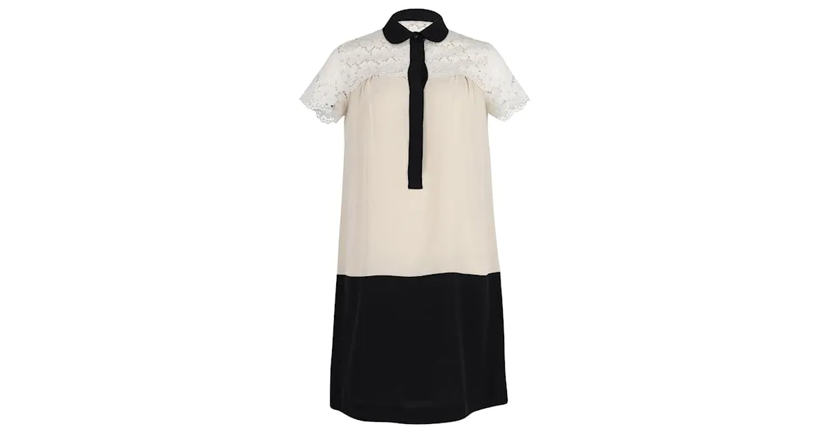 Vestido con paneles de encaje Max Mara en seda color crema Blanco Crudo 