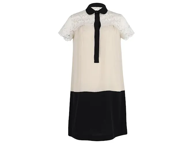 Vestido con paneles de encaje Max Mara en seda color crema Blanco Crudo 