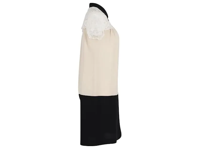 Vestido con paneles de encaje Max Mara en seda color crema Blanco Crudo 