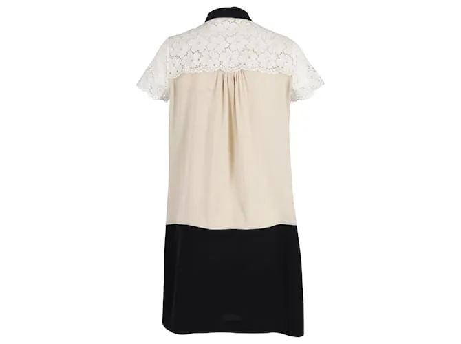 Vestido con paneles de encaje Max Mara en seda color crema Blanco Crudo 