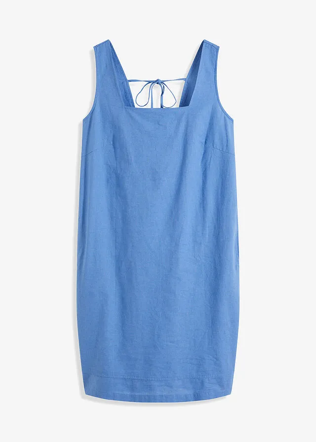 Vestido de lino con escote en la espalda azul cielo