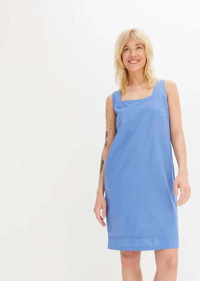 Vestido de lino con escote en la espalda azul cielo