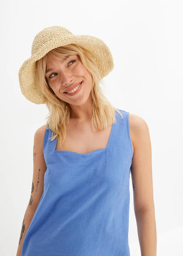 Vestido de lino con escote en la espalda azul cielo