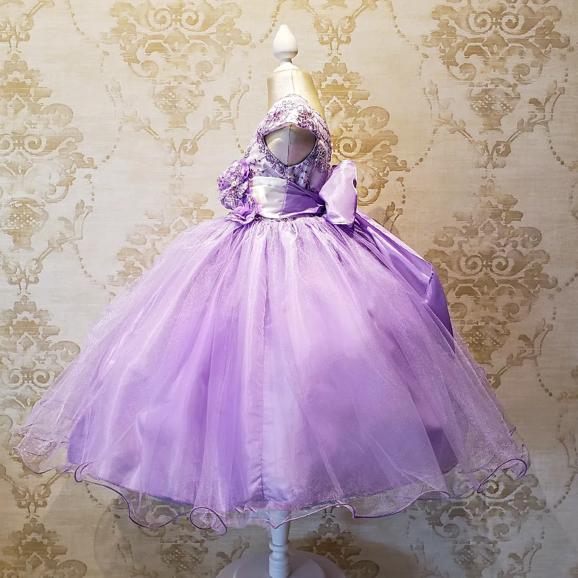 Vestido de Niña Fiesta Lila con Blanco Encaje Elegante Talla 2 a 8 años