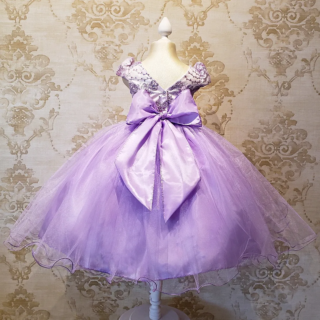 Vestido de Niña Fiesta Lila con Blanco Encaje Elegante Talla 2 a 8 años
