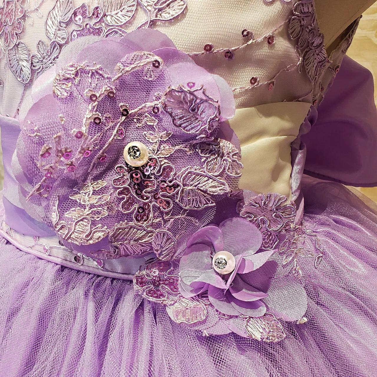 Vestido de Niña Fiesta Lila con Blanco Encaje Elegante Talla 2 a 8 años