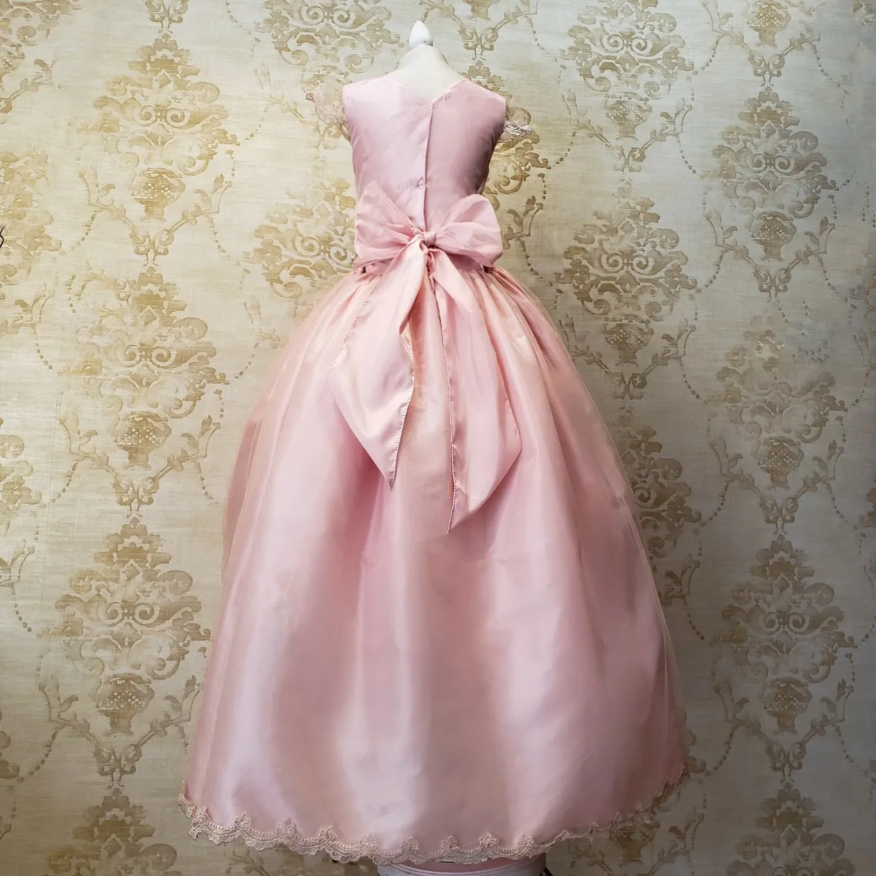 Vestido de Niña Fiesta Rosa Pastel con Encaje Oro Elegante Talla 14 a 16 Años