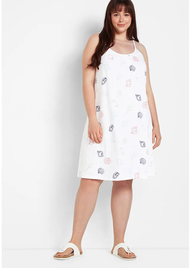 Vestido de punto con volante de algodón sostenible Blanco estampado