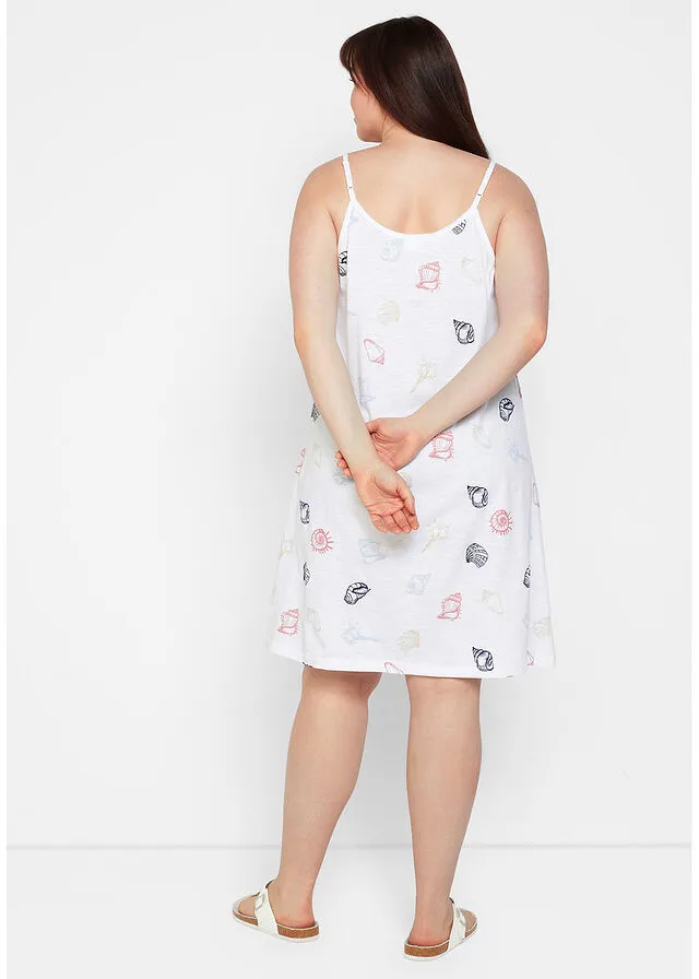 Vestido de punto con volante de algodón sostenible Blanco estampado