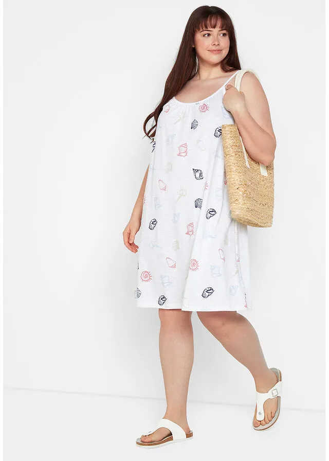 Vestido de punto con volante de algodón sostenible Blanco estampado