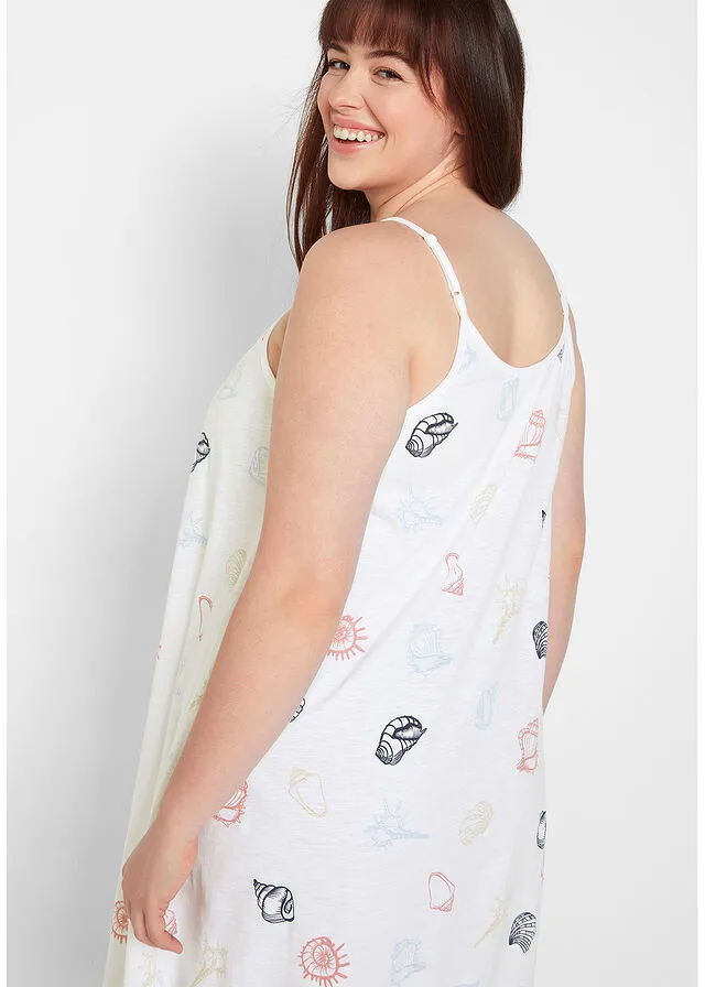 Vestido de punto con volante de algodón sostenible Blanco estampado