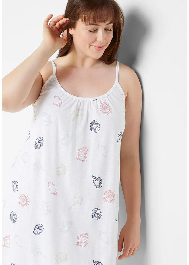 Vestido de punto con volante de algodón sostenible Blanco estampado